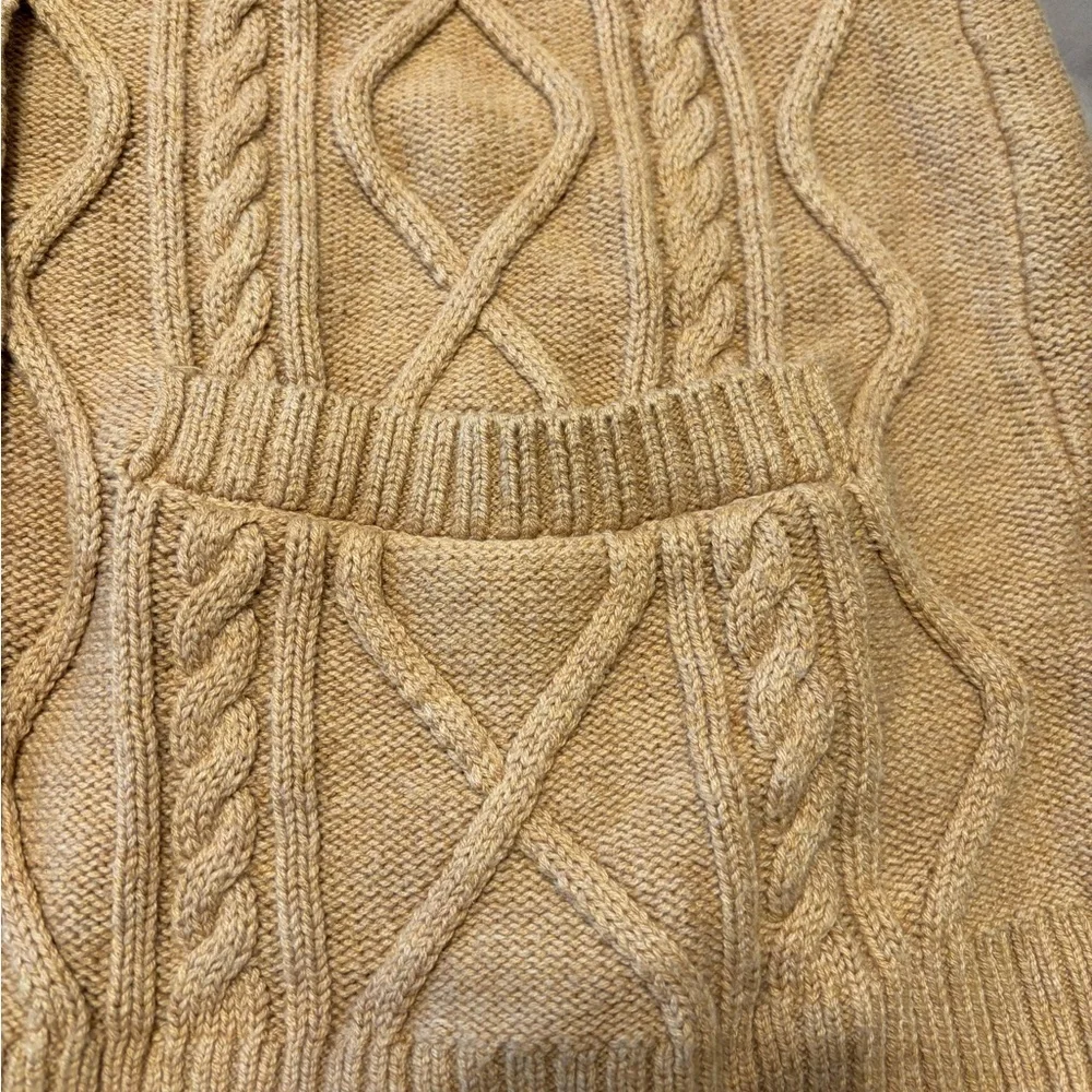 Charter Club Cable Knit Sweater Vest Medium Camel Button Front Pockets Vintage